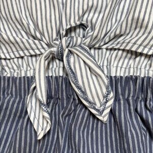 RVCA Blue and White Striped V-Neck Top